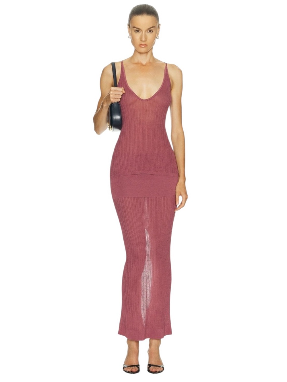 New SKIMS Sheer Rib Knit Fold-Over Waist Maxi Skirt in Beet Size Large